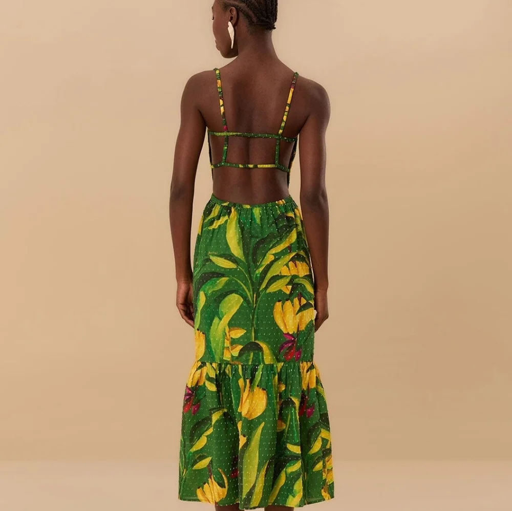 FARM Rio green banana aquarela midi dress - Picture 3 of 9